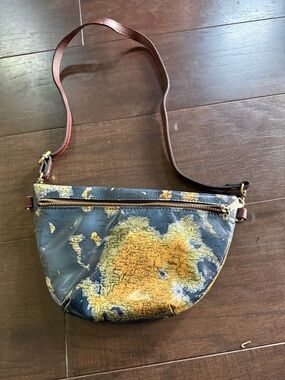 Patricia Nash Vintage Map Print Sling Bag in Navy and Yellow